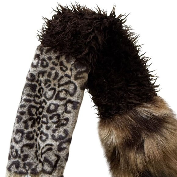 Luxury Faux Fur Scarf With Leopard Print Mixed Textures 56" Long Fun Chic - Picture 3 of 4